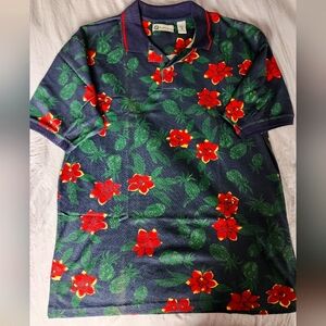 Mens Polo Shirt Hawaiian pattern Medium